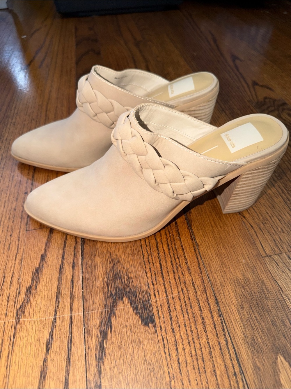 NEW Dolce Vita Cream Braided Pointed-Toe Mule Heels Clog Tan - Picture 2 of 6